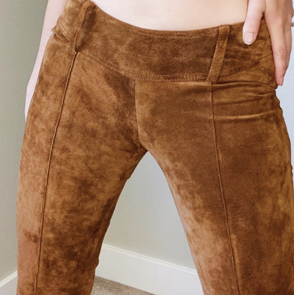 Vintage y2k Super Low Rise Brown Leather Suede Flare Pants